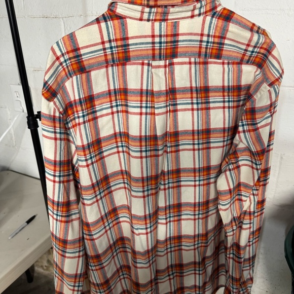 long sleeve plaid Old Navy flannel shirt tan & orange - Picture 3 of 3